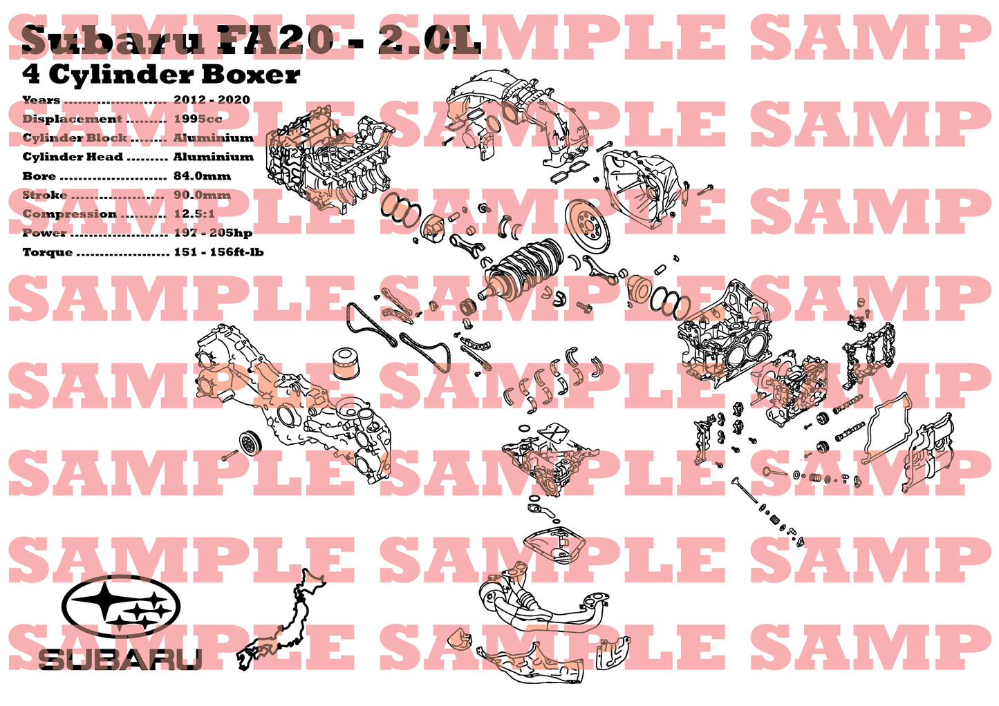 Subaru FA20 2.0L Exploded View Poster