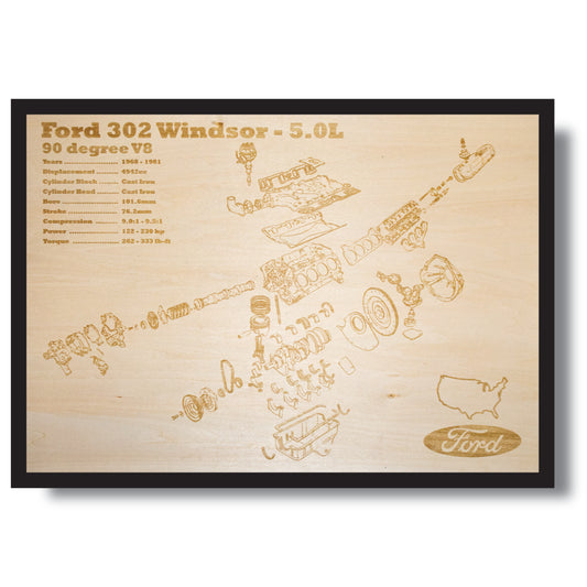 Ford Windsor 302 5.0L exploded view poster