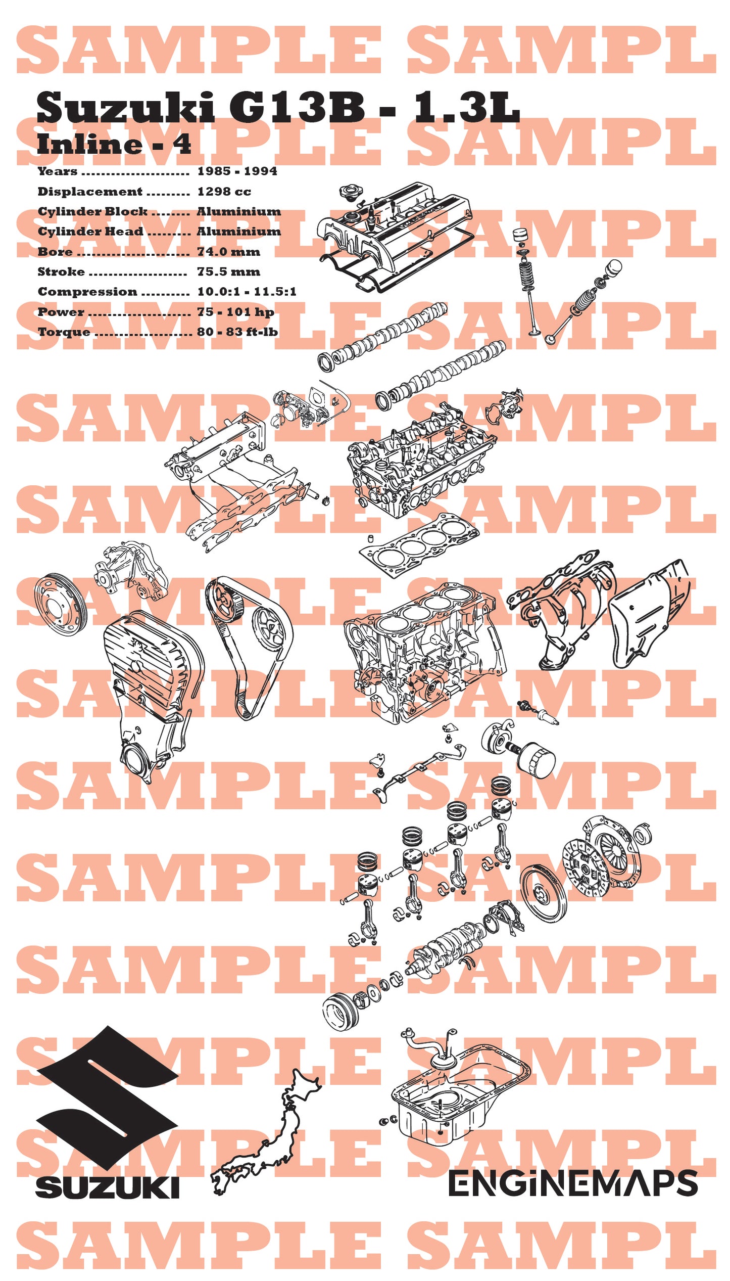 Suzuki G13B 1.3L Exploded View Banner