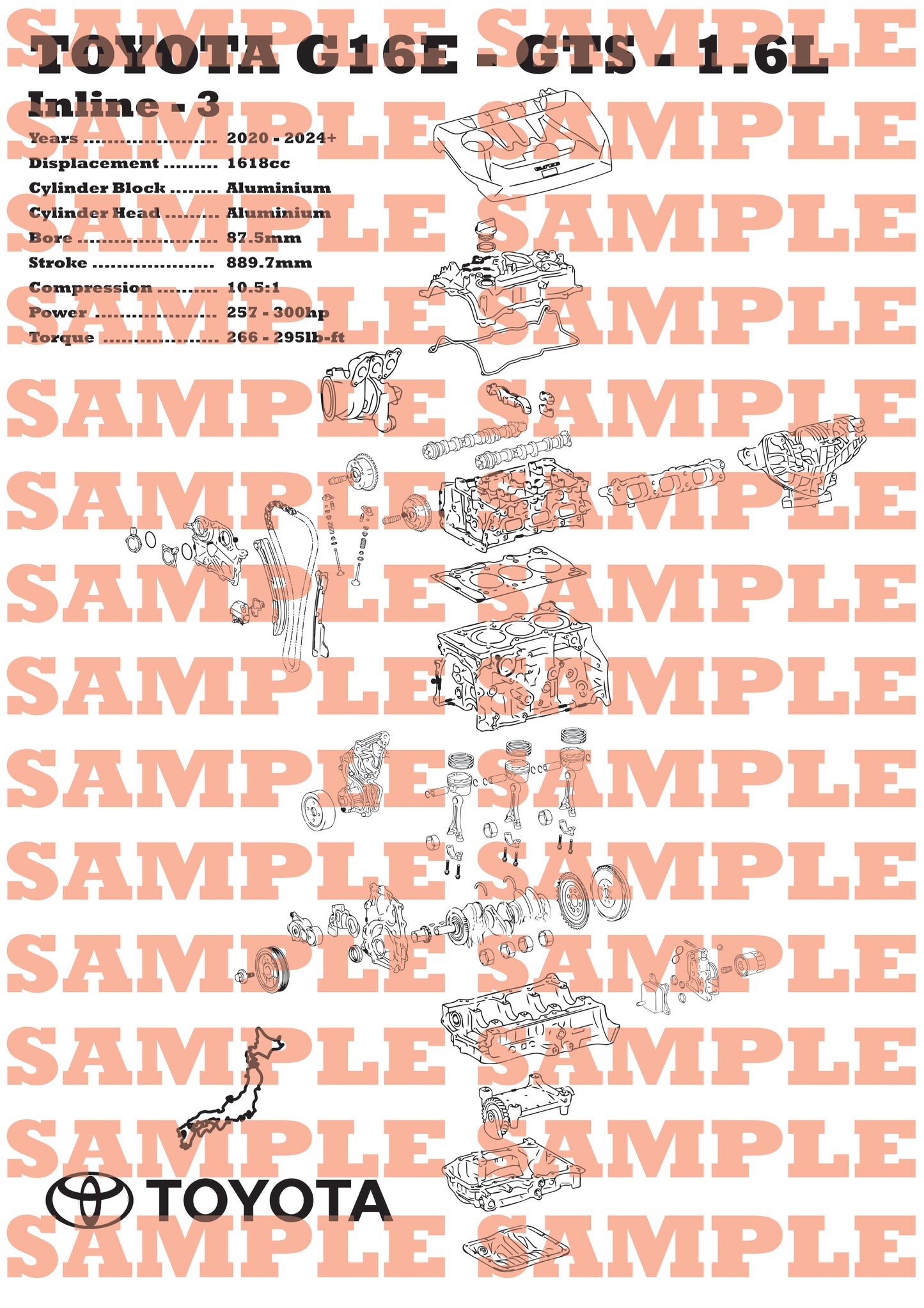 Toyota G16S-GTE 1.6L exploded view poster