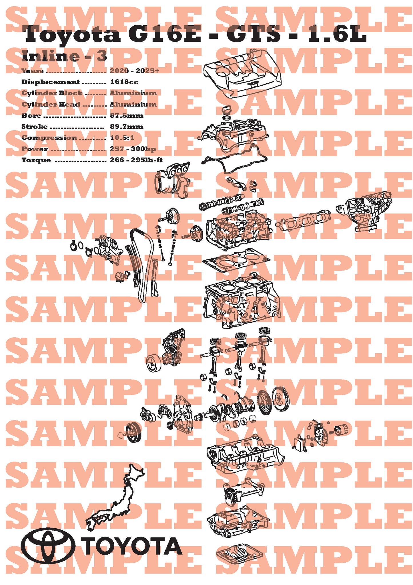 Toyota G16S-GTE 1.6L exploded view poster