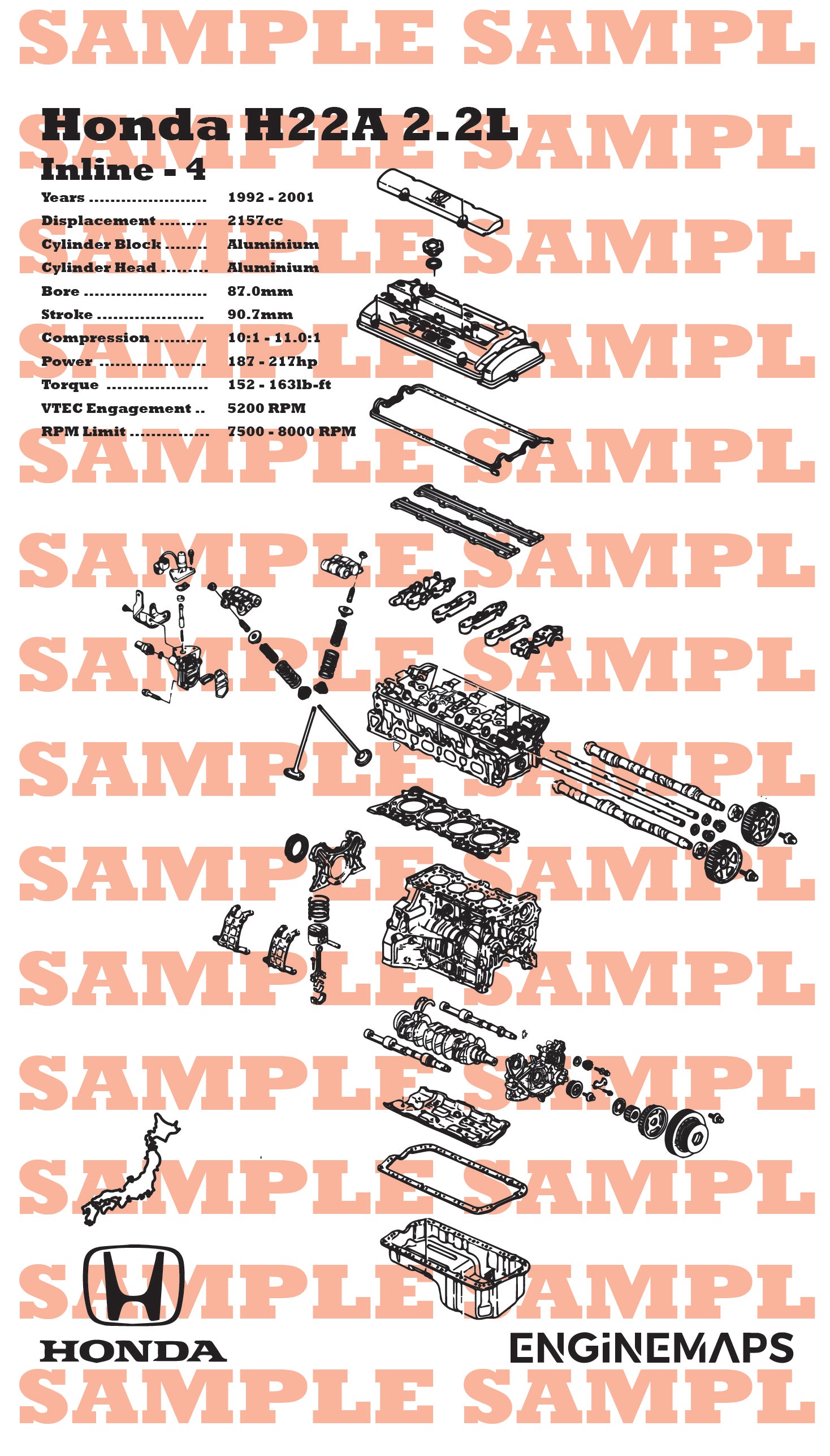 Honda H22A 2.2L Exploded View Banner – EngineMaps