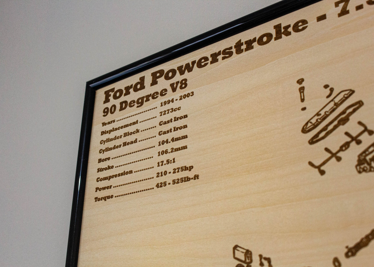 Ford Powerstroke Engine Label Ford Powerstroke 7.3L exploded view poster – EngineMaps