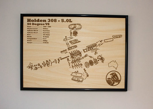 Holden 308 5.0L Engine Exploded View Poster
