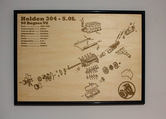Holden 304 5.0L Engine Exploded View Poster