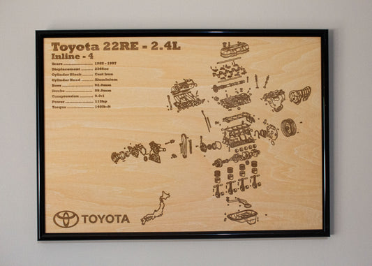Toyota 22RE 2.4L Exploded View Poster