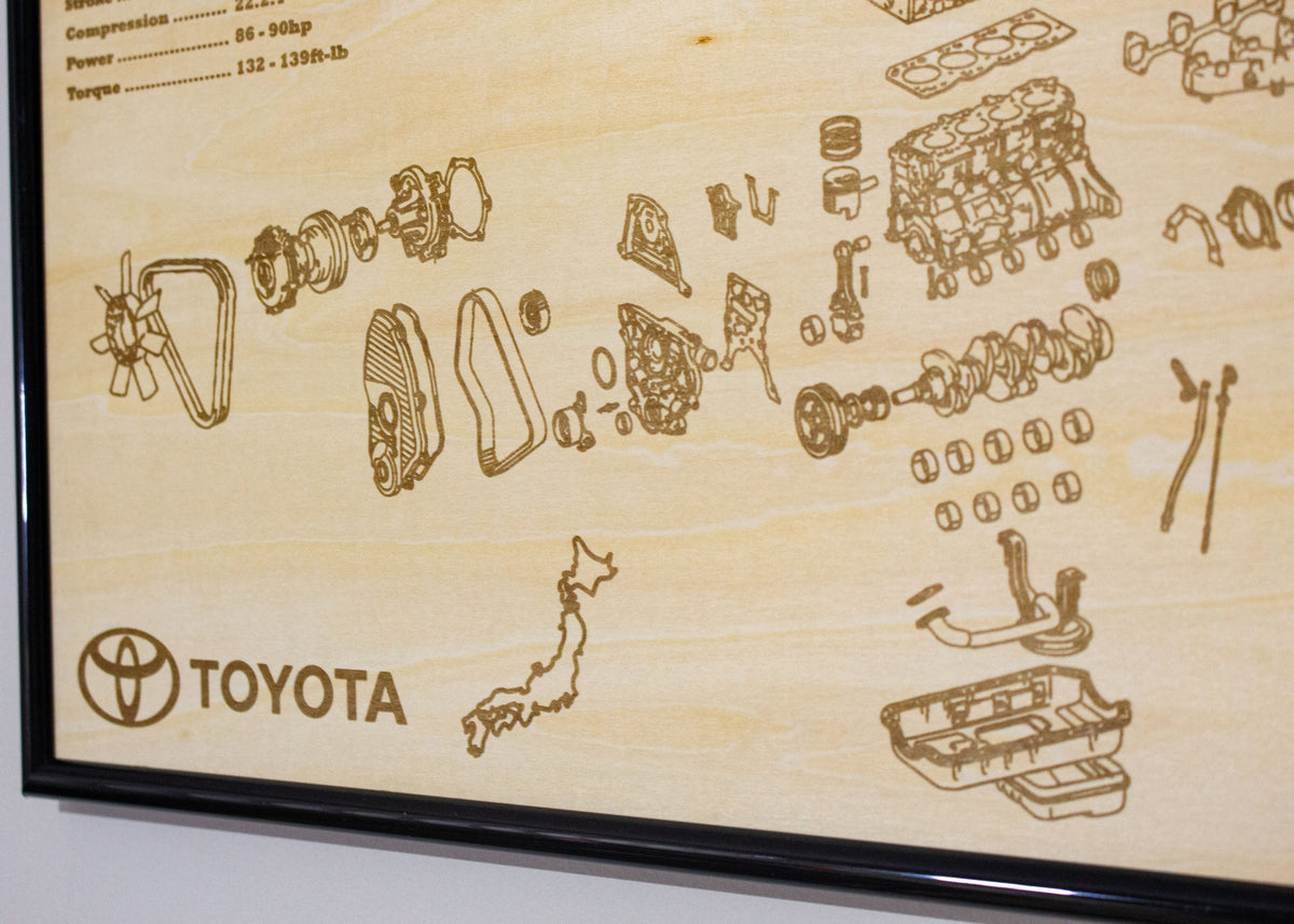 Toyota 3L 2.8L exploded view poster – EngineMaps