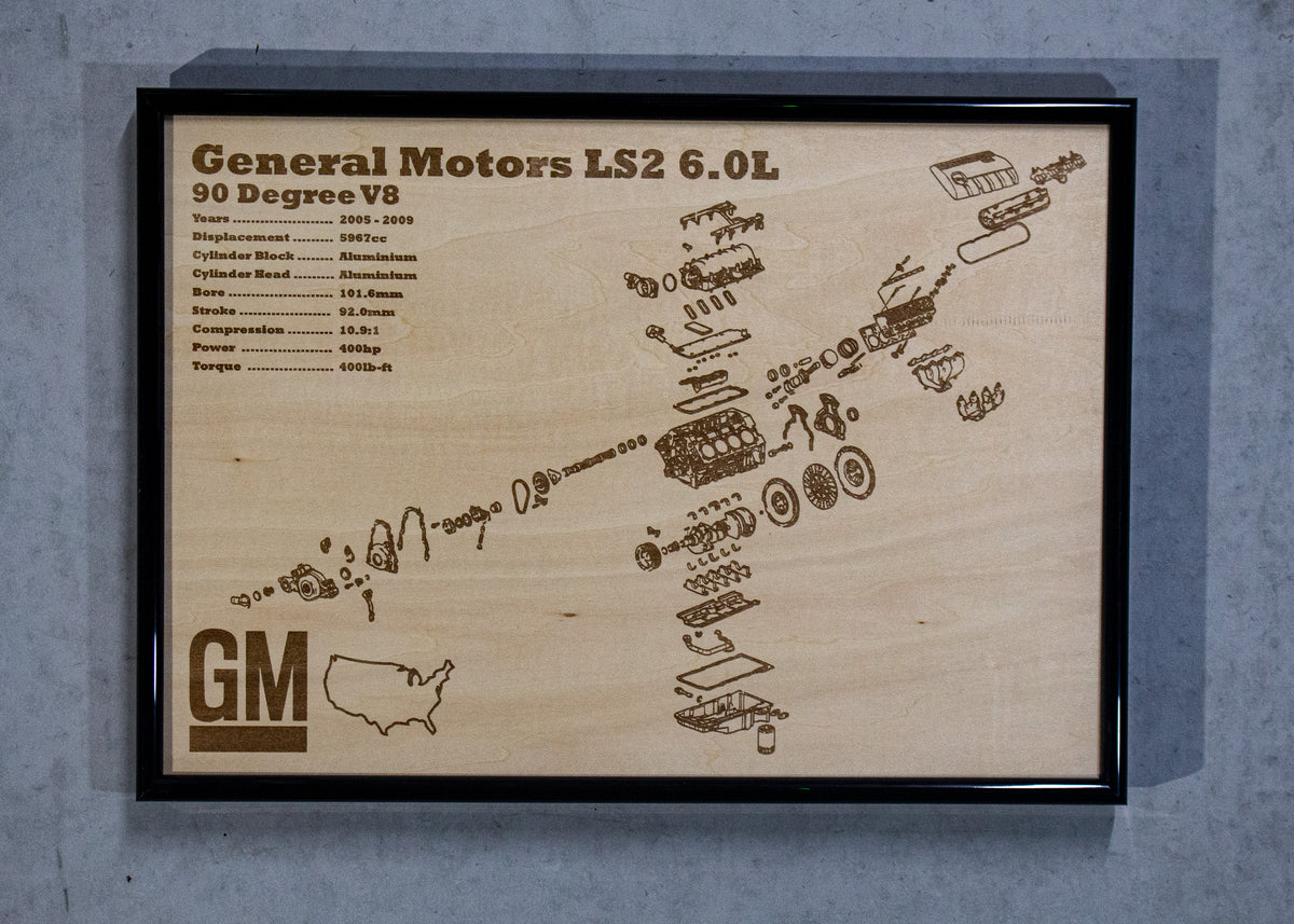 General Motors LS2 6.0L Exploded view poster – EngineMaps