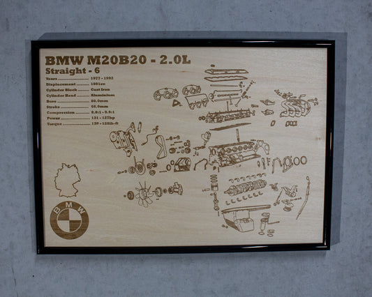 BMW M20B20 2.0L exploded view poster