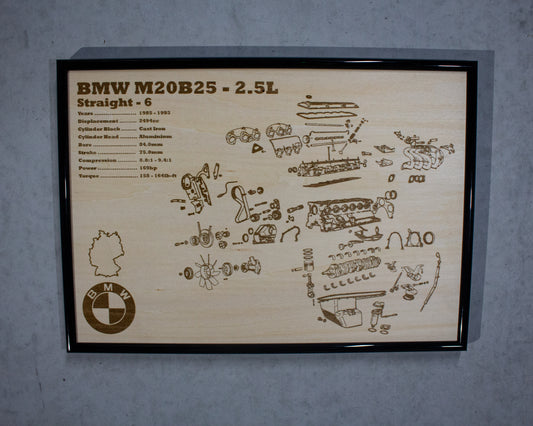 BMW M20B25 2.5L exploded view poster