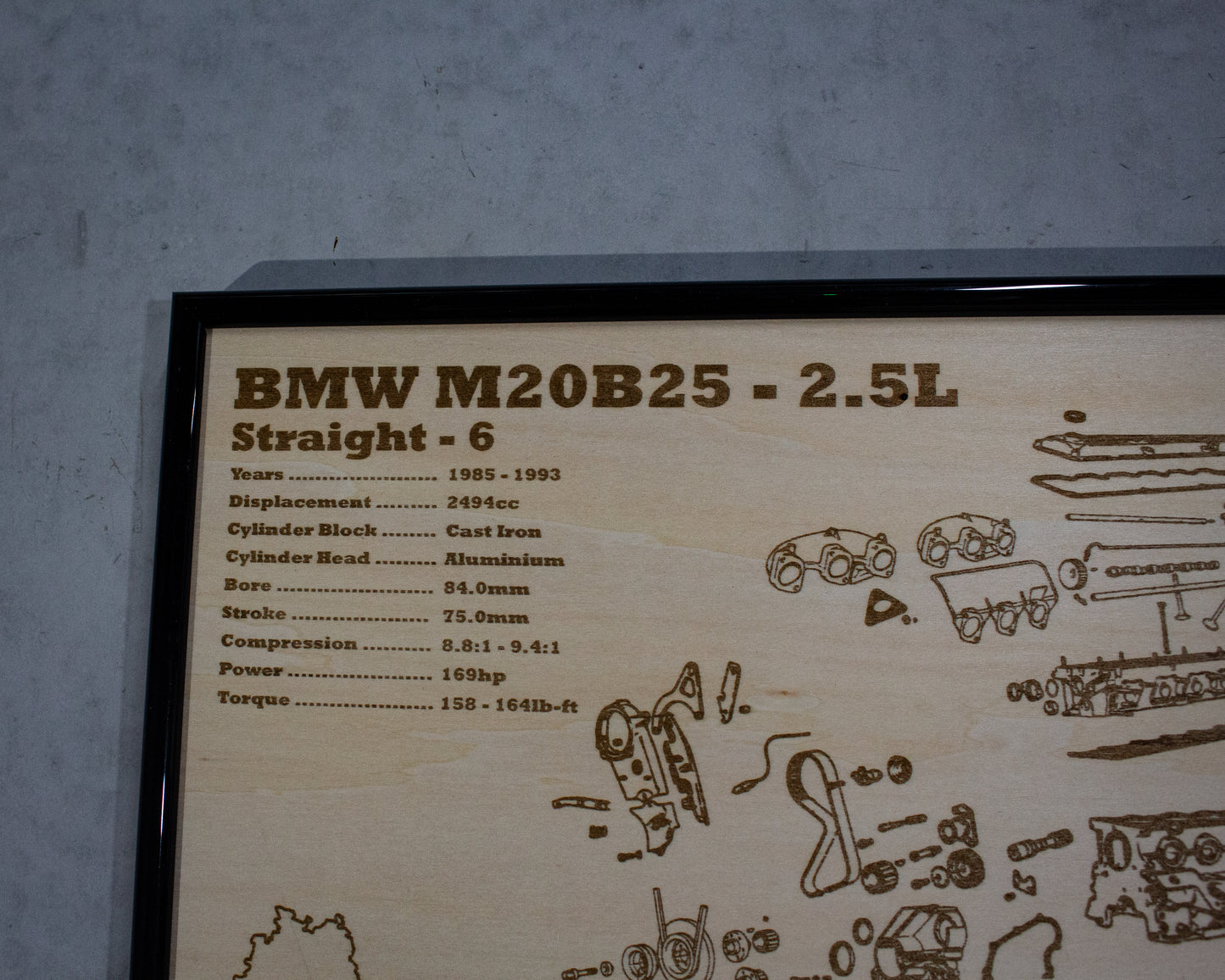 BMW M20B25 2.5L exploded view poster