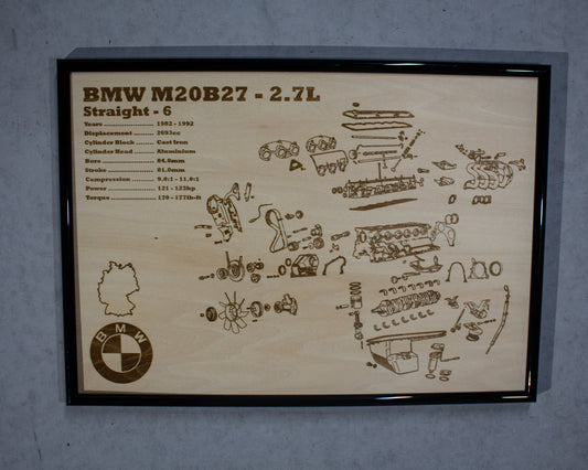 BMW M20B27 2.7L exploded view poster