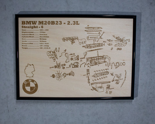 BMW M20B23 2.3L exploded view poster