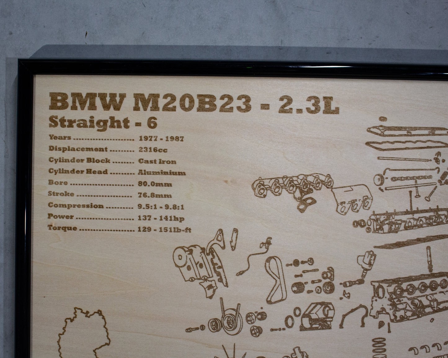 BMW M20B23 2.3L exploded view poster