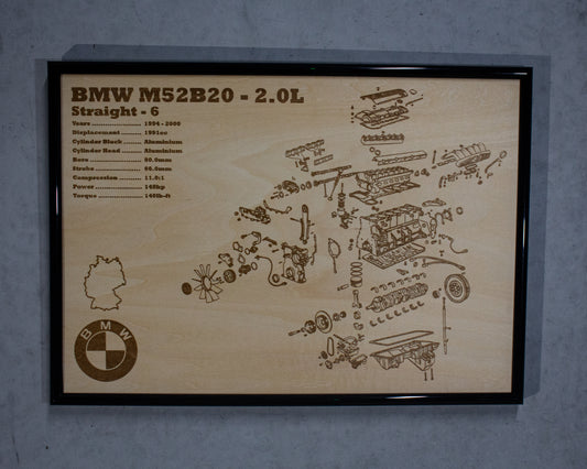 BMW M52B20 2.0L exploded view poster