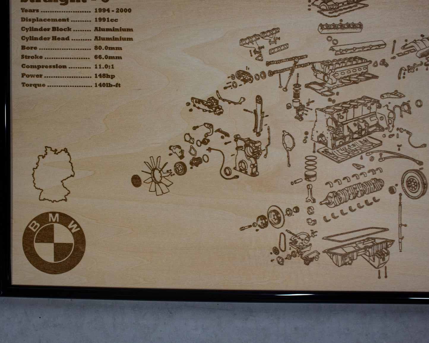 BMW M52B20 2.0L exploded view poster