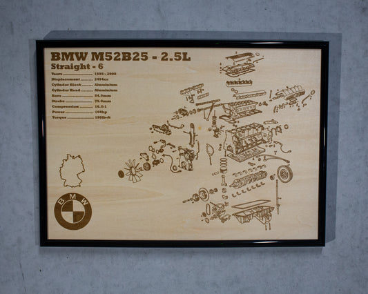 BMW M52B25 2.5L exploded view poster