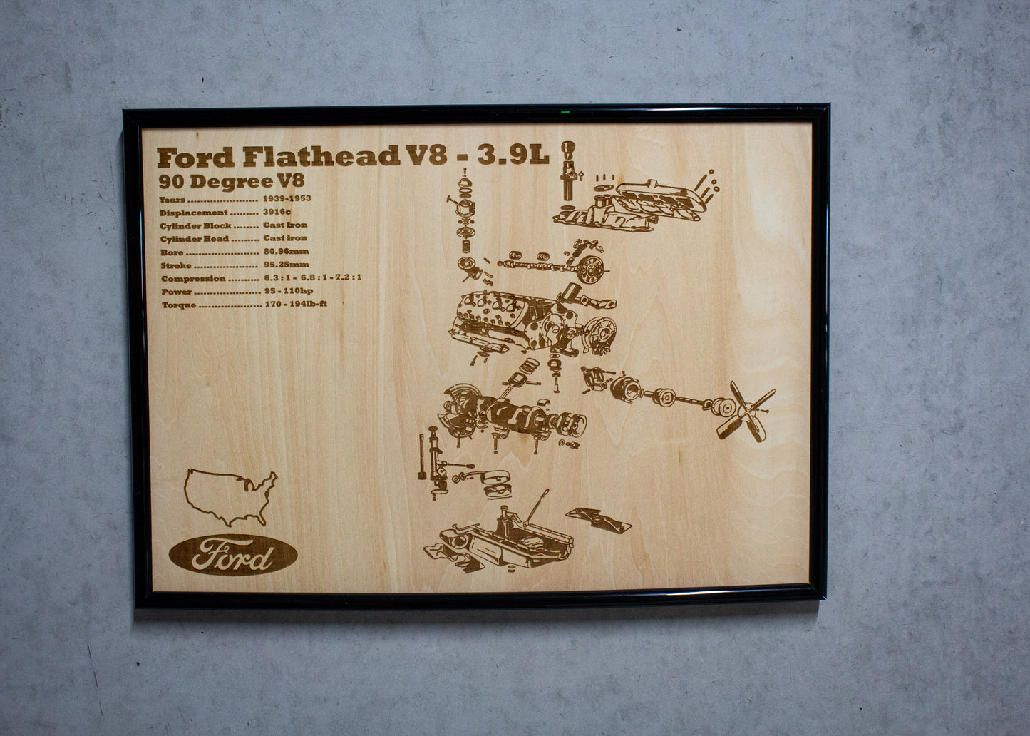 Ford Flathead 3.9L exploded view poster