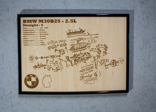 BMW M30B25 2.5L exploded view poster