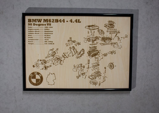 BMW M62B44 4.4L exploded view poster