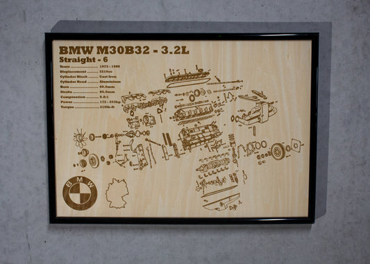 BMW M30B32 3.2L exploded view poster