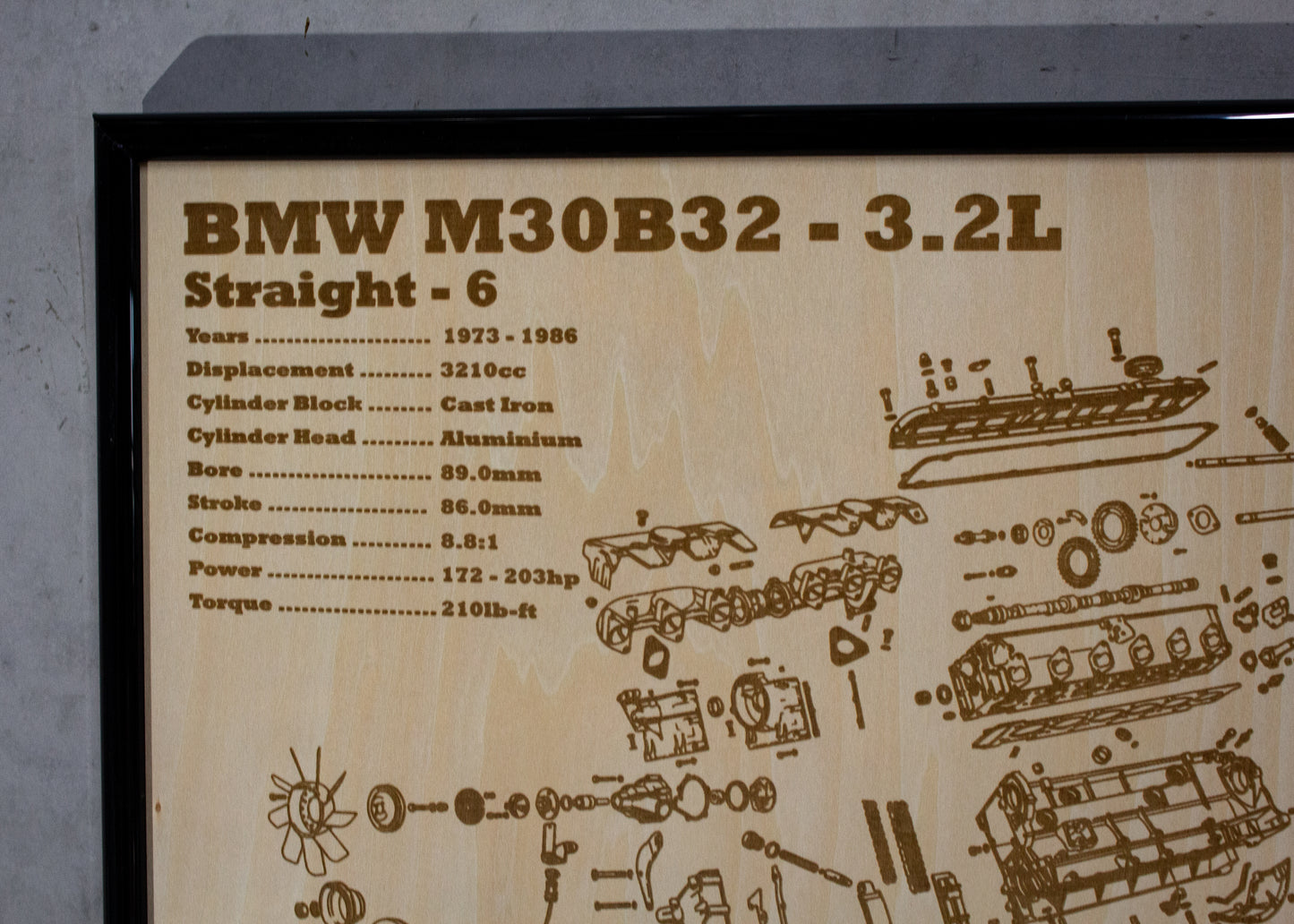 BMW M30B32 3.2L exploded view poster