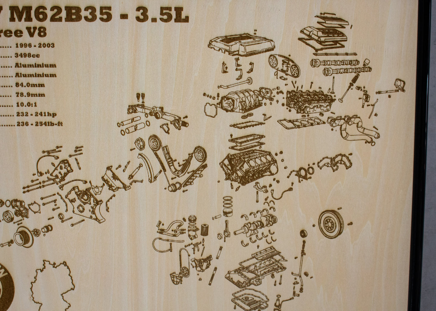 BMW M62B35 3.5L exploded view poster
