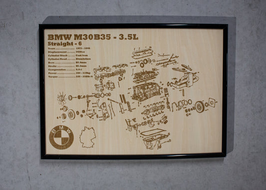 BMW M30B35 3.5L exploded view poster