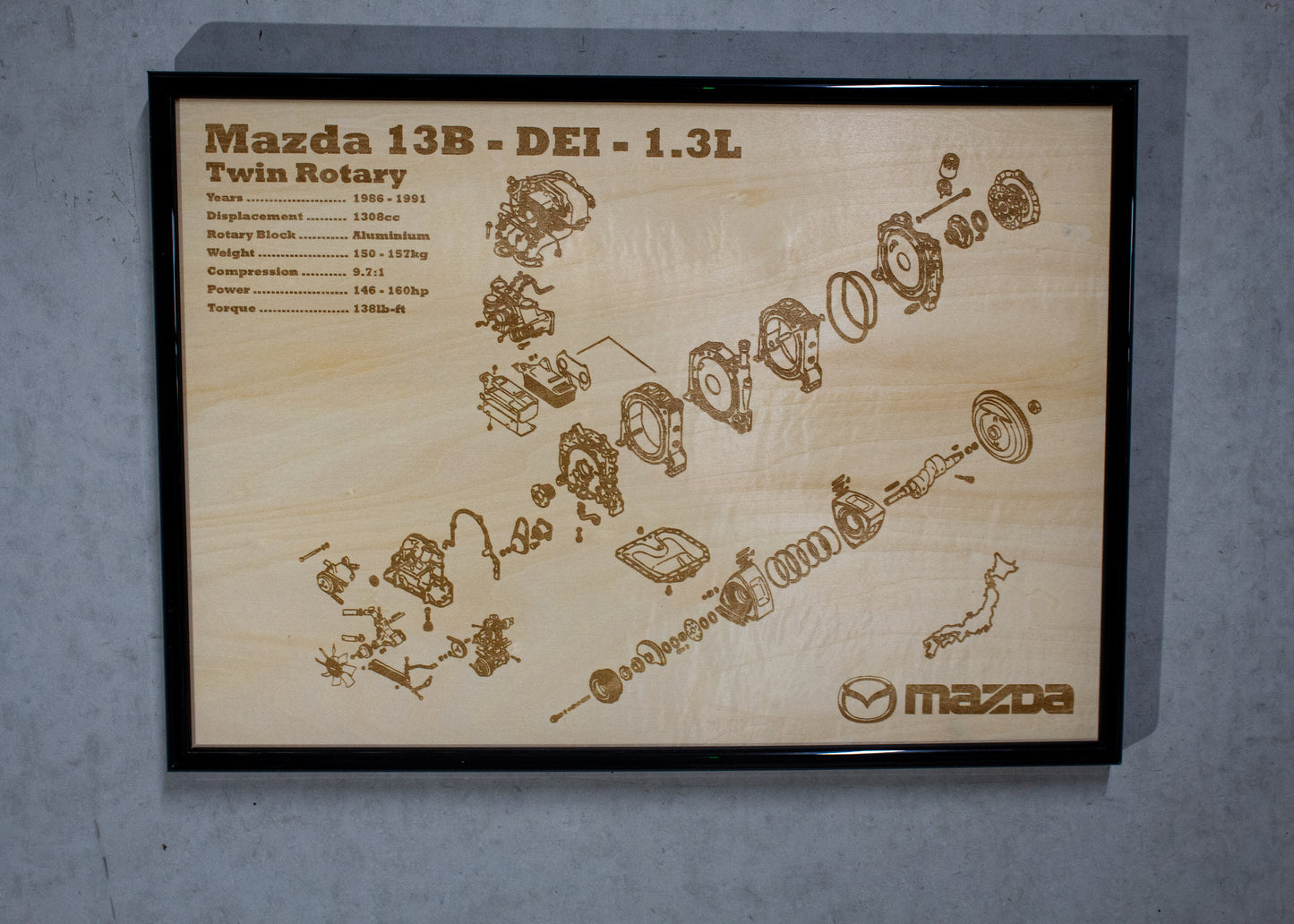 Mazda 13B-DEI rotary engine Exploded View Poster