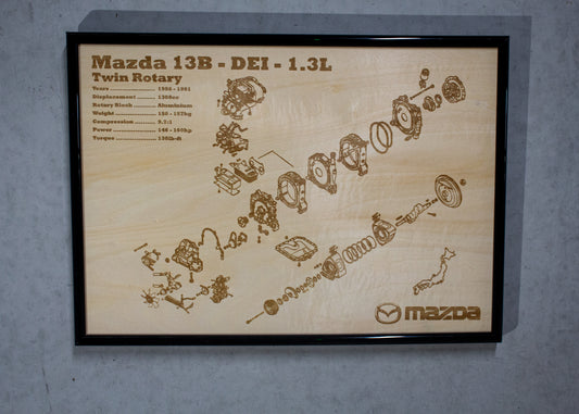 Mazda 13B-DEI rotary engine Exploded View Poster