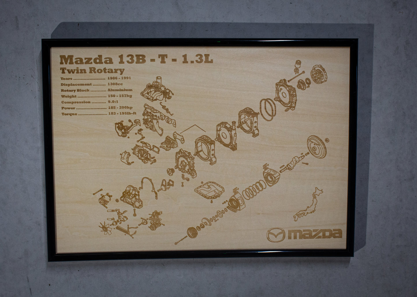 Mazda 13B-T rotary engine Exploded View Poster