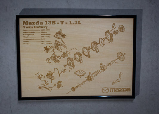 Mazda 13B-T rotary engine Exploded View Poster