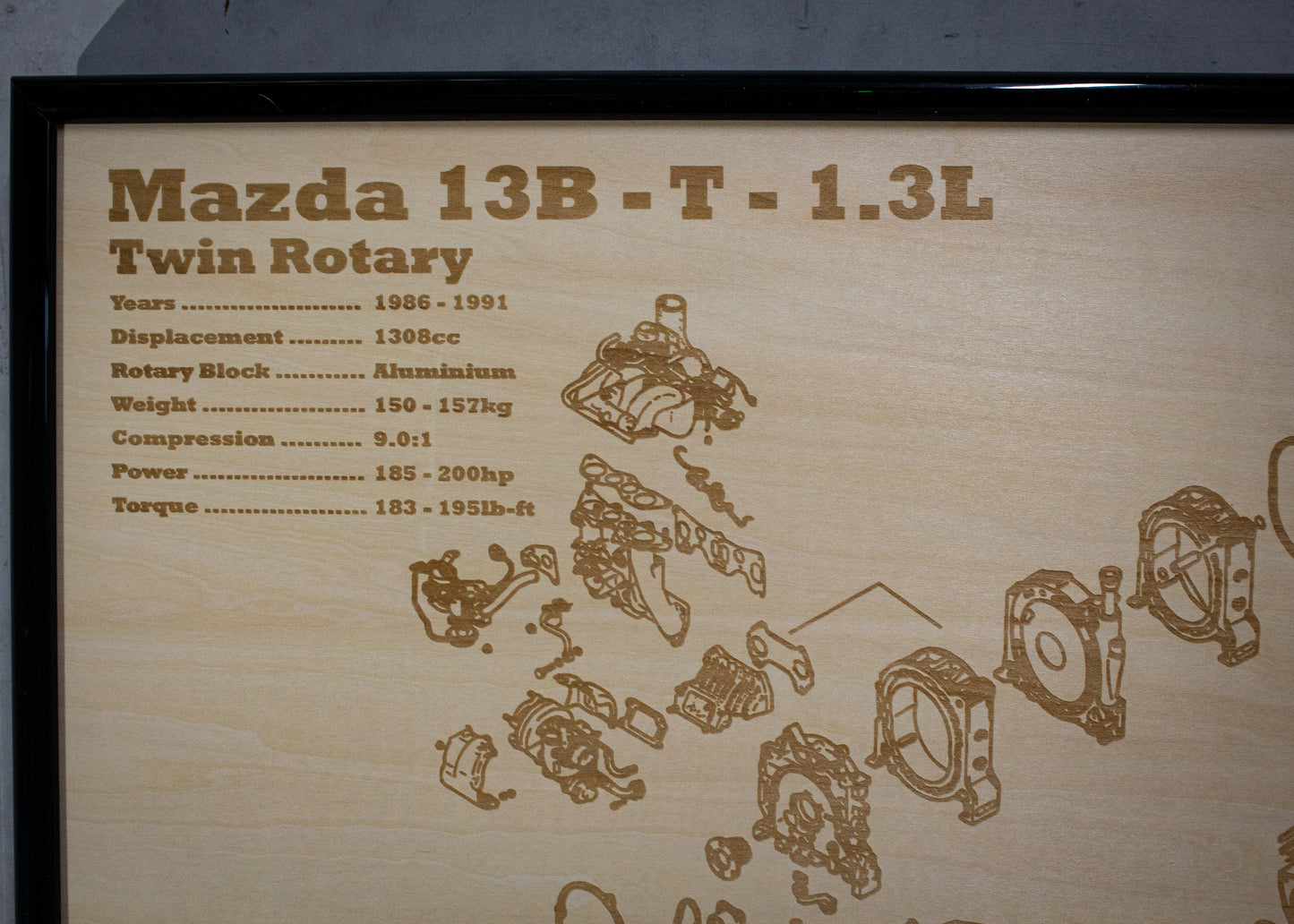 Mazda 13B-T rotary engine Exploded View Poster
