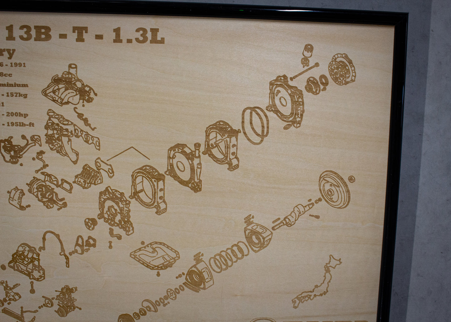 Mazda 13B-T rotary engine Exploded View Poster