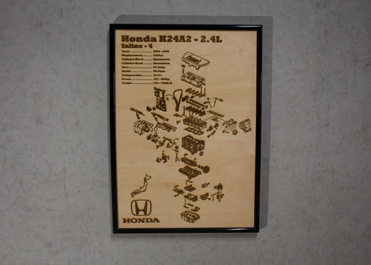 Honda K24A2 2.4L Exploded View Poster
