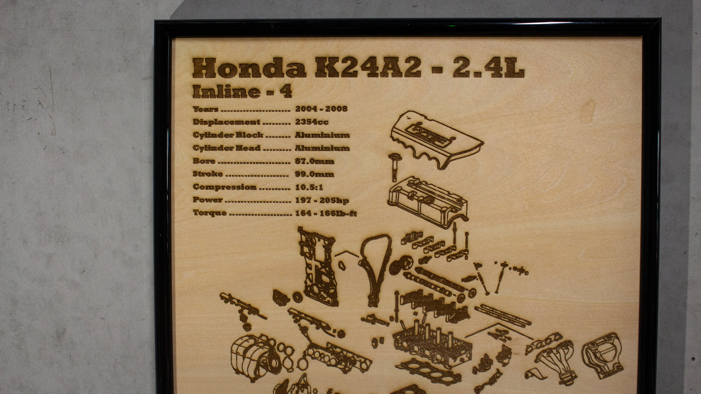 Honda K24A2 2.4L Exploded View Poster