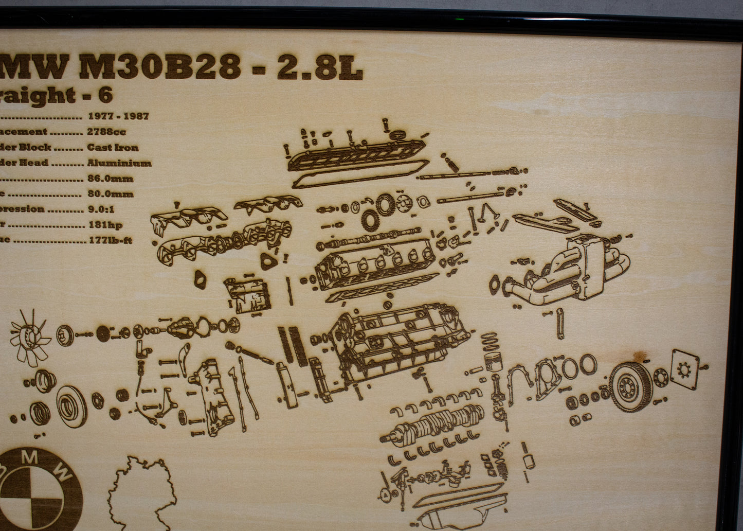 BMW M30B28 2.8L exploded view poster