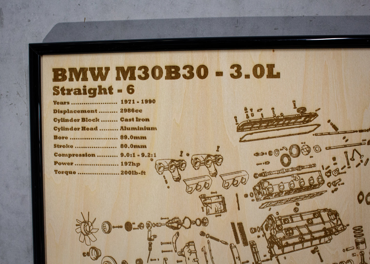 BMW M30B30 3.0L exploded view poster