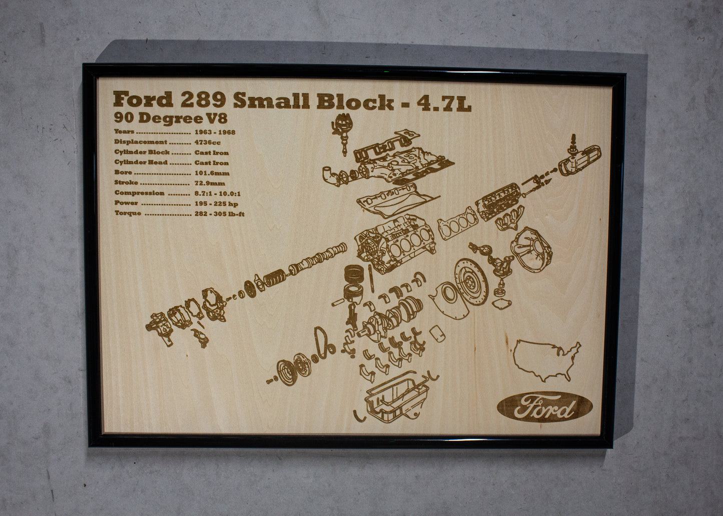 Ford 289 Small Block 4.7L exploded view poster