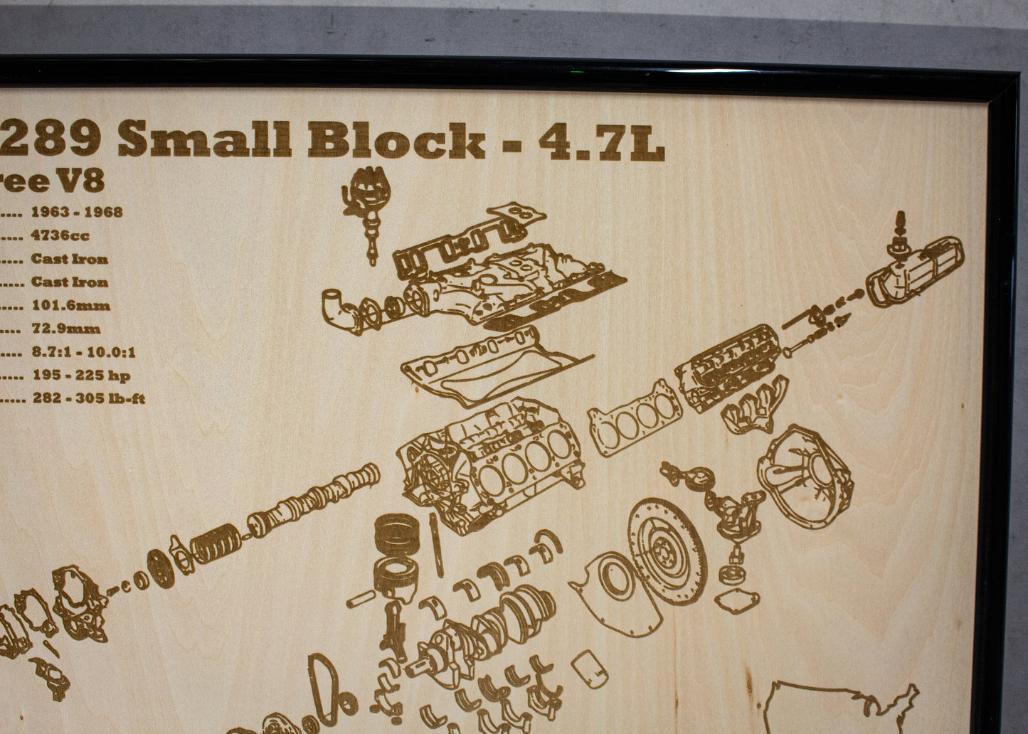 Ford 289 Small Block 4.7L exploded view poster