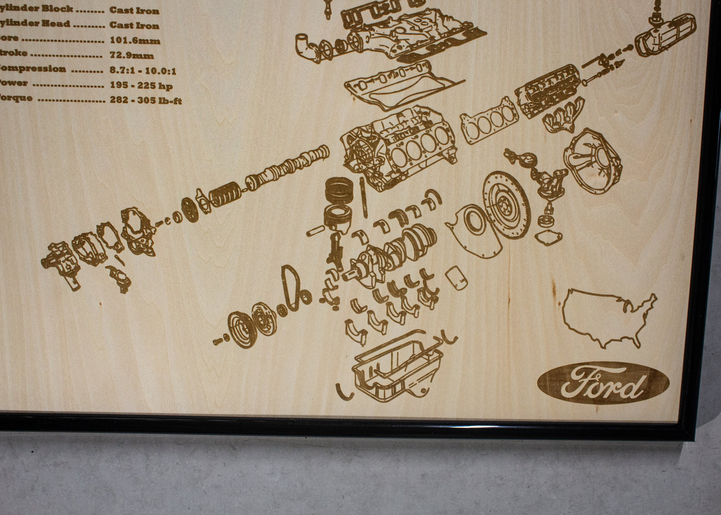 Ford 289 Small Block 4.7L exploded view poster
