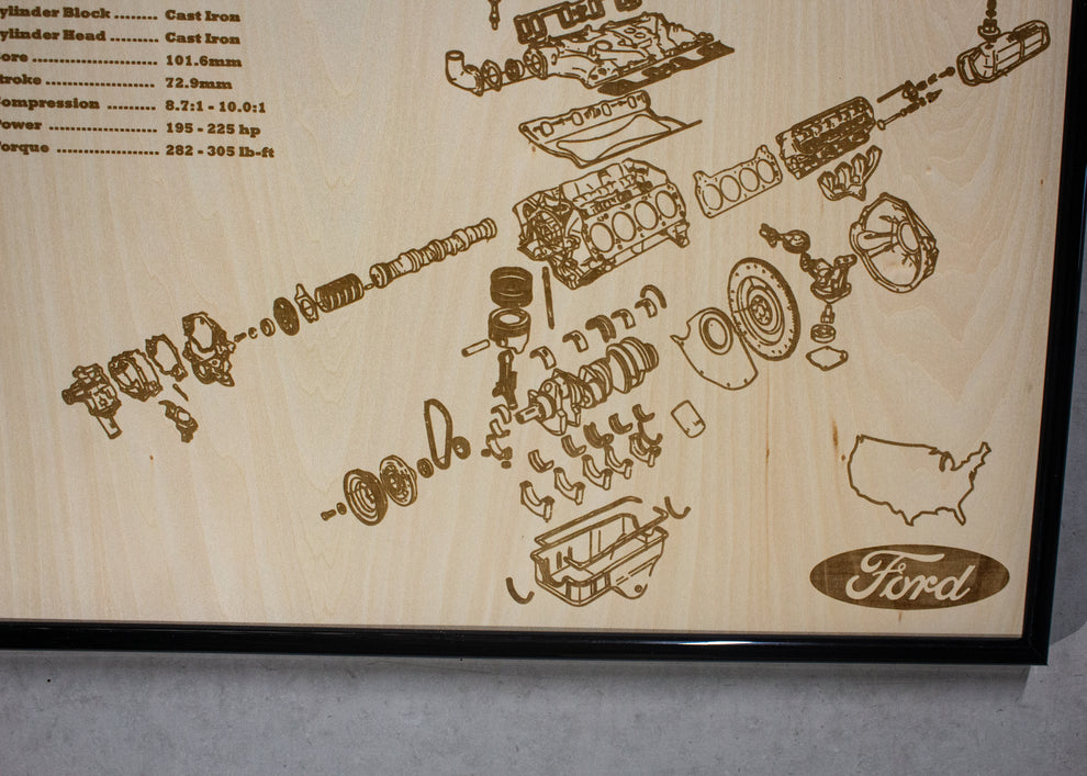 Ford 289 Small Block 4.7L exploded view poster – EngineMaps