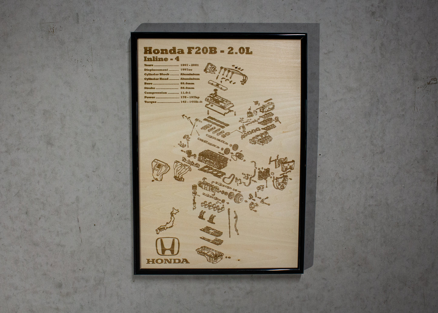 Honda F20B 2.0L Exploded View Poster