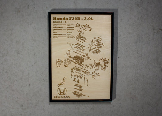 Honda F20B 2.0L Exploded View Poster