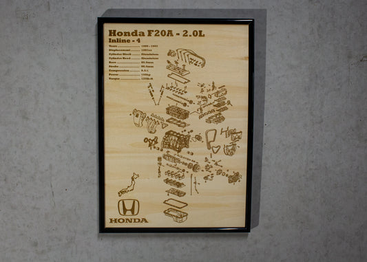 Honda F20A 2.0L Exploded View Poster