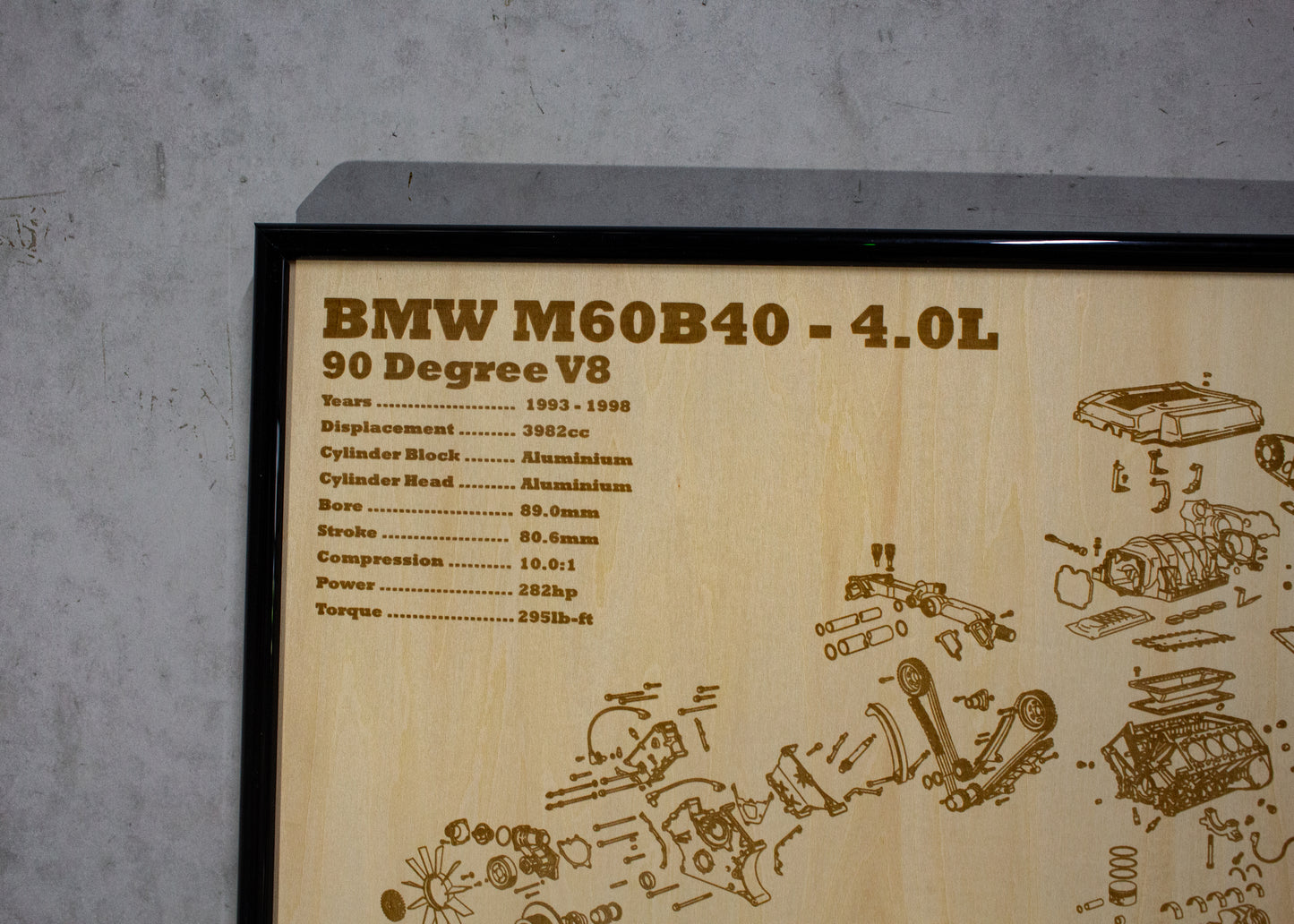 BMW M60B40 4.0L exploded view poster