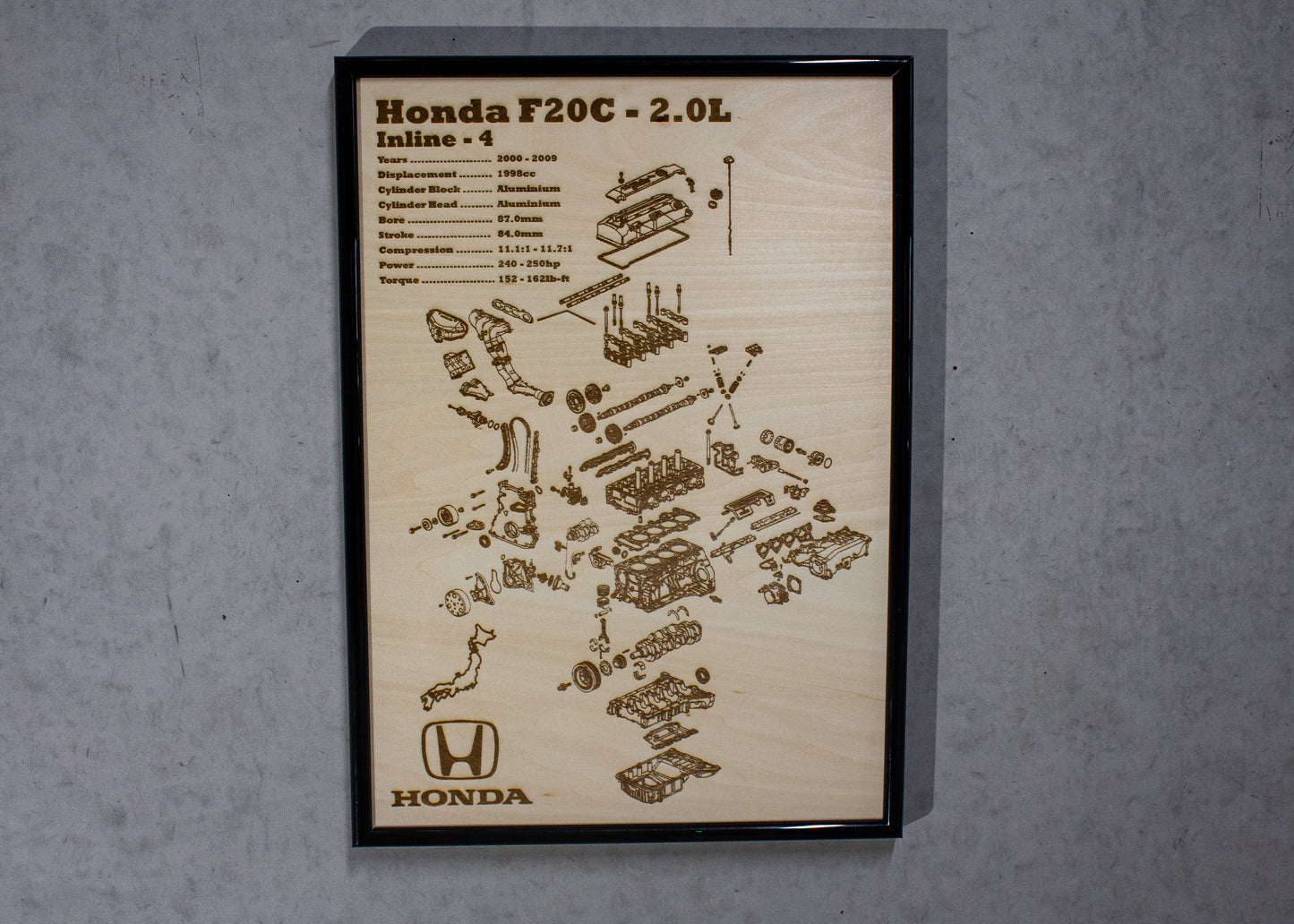 Honda F20C 2.0L Exploded View Poster
