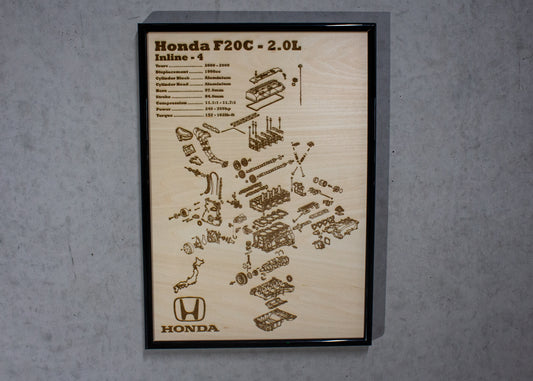 Honda F20C 2.0L Exploded View Poster