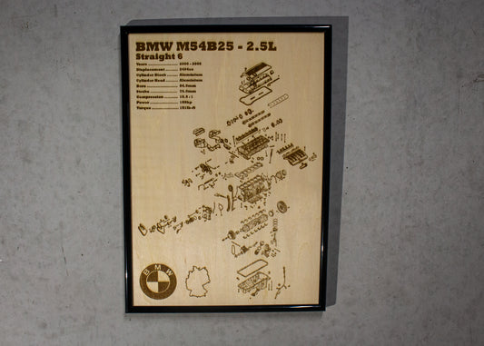 BMW M54B25 2.5L exploded view poster