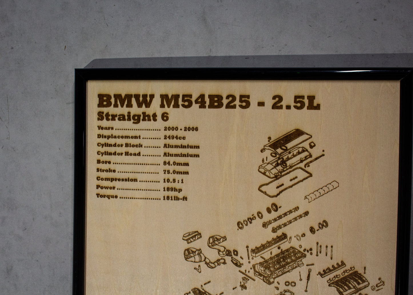BMW M54B25 2.5L exploded view poster